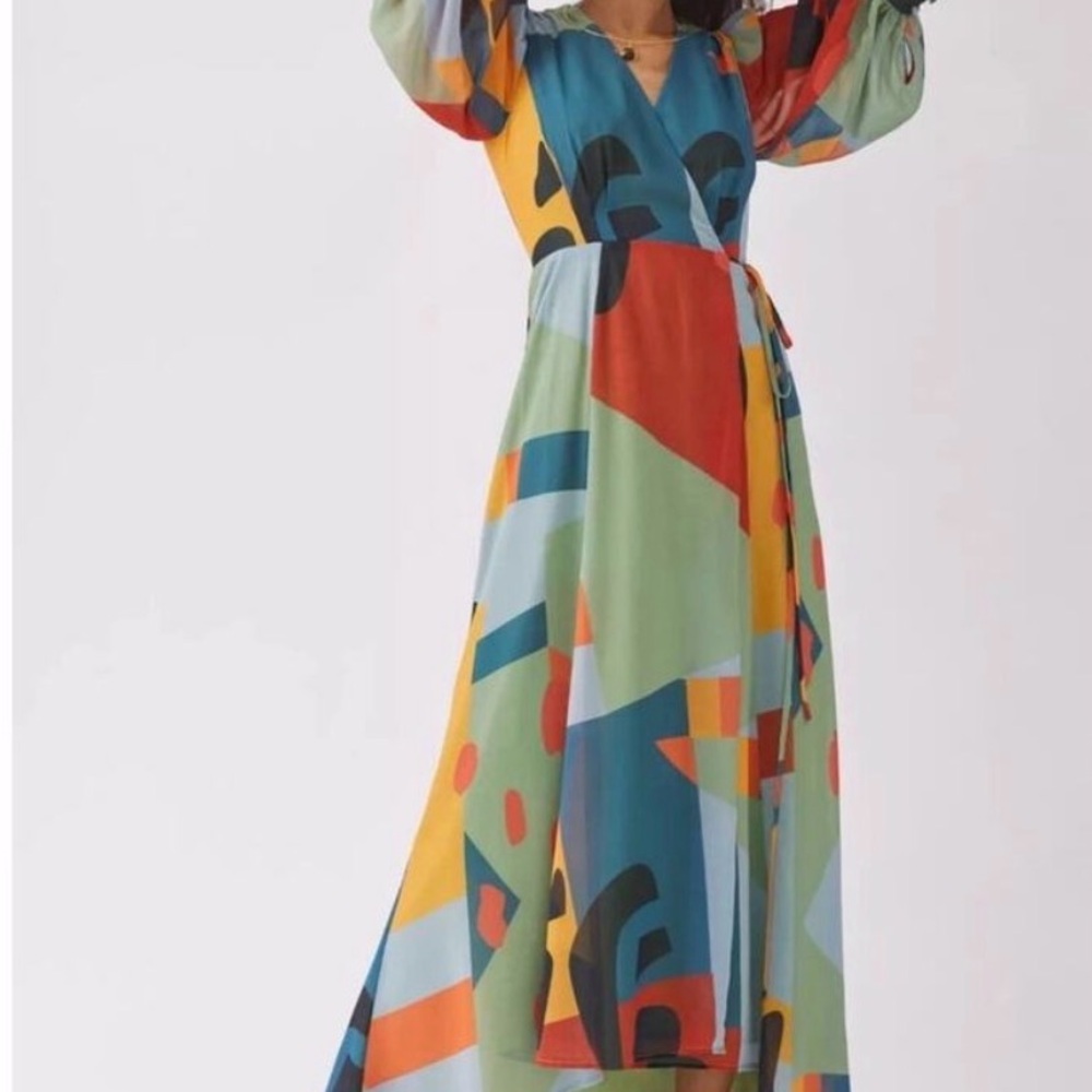 Anthropologie Multicolor Abstract Long Sleeve Dress